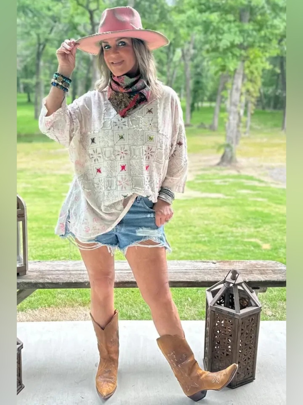 JADED GYPSY Stars Align Top Blouse Quilted One Size